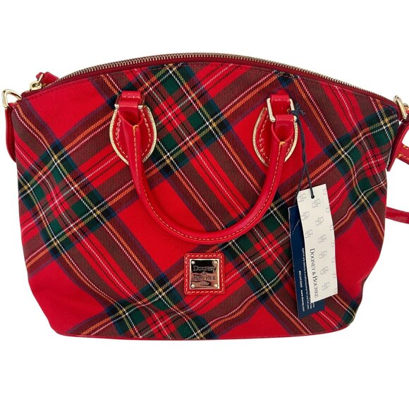 NWT Dooney & Bourke Red Plaid Satchel Handbag Gold-Tone Hardware NEW - Picture 1 of 10